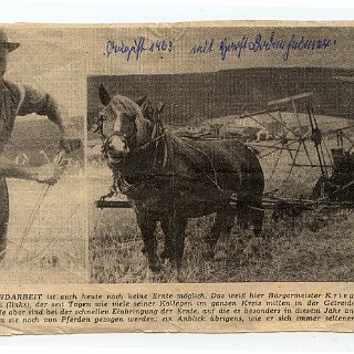 Bild0449 August 1963. Zeitungsausschnitt links Karl Krieger (1905-1988) rechts Horst Bodenheimer mi Pferd Flora.
