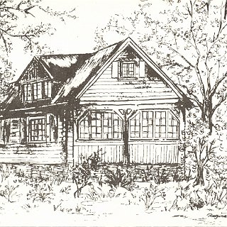 Bild0287 Das Blockhaus "Am Hähnchen" als Kohlezeichnung.